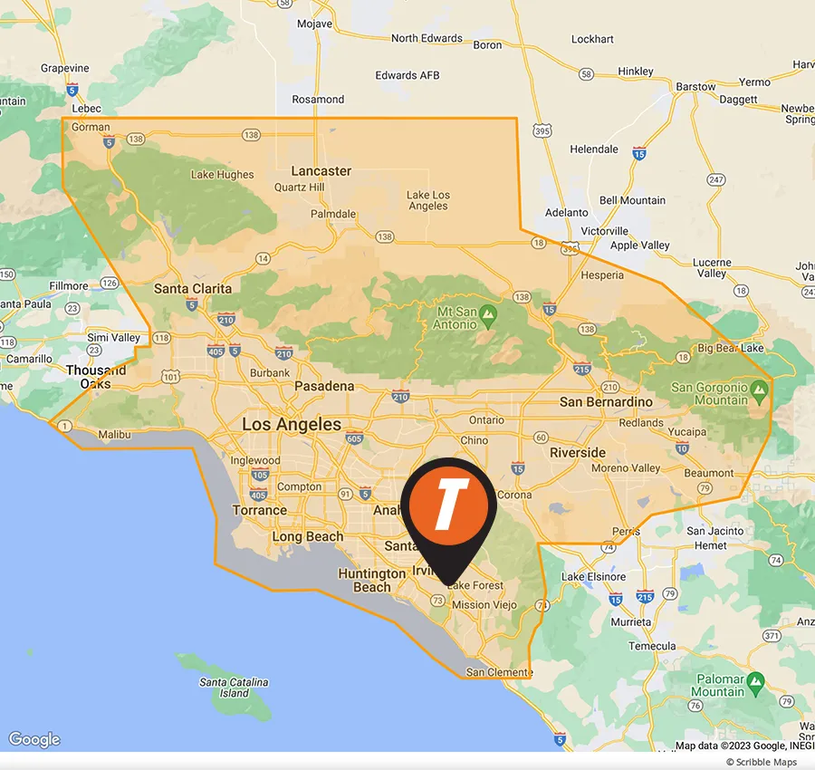 Tanler Termite and Pest Control Service Area Map Los Angeles and Orange Counties